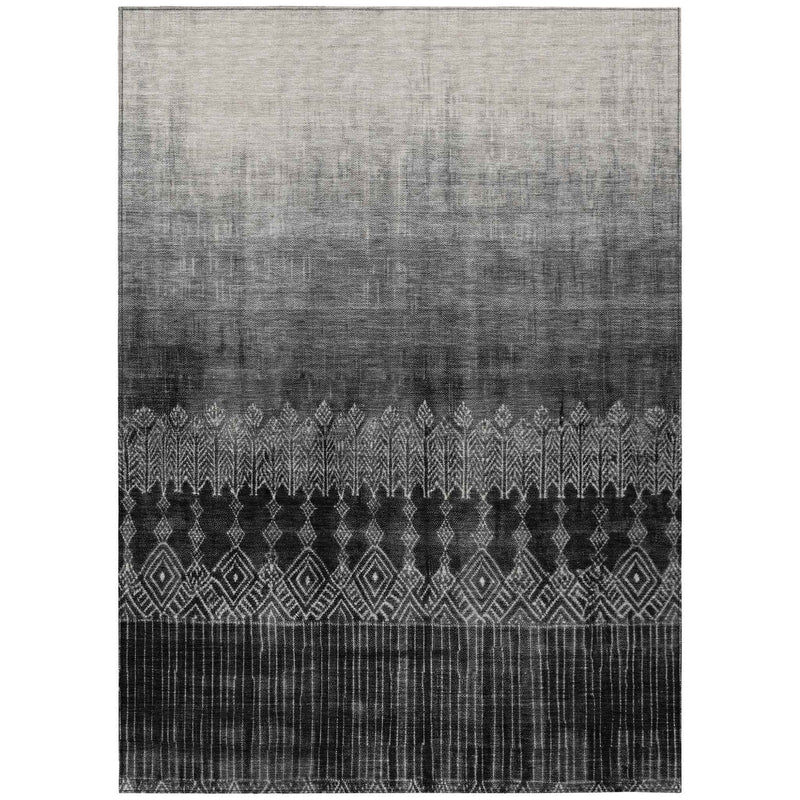 3' X 5' Black Ivory And Gray Ombre Washable Indoor Outdoor Area Rug