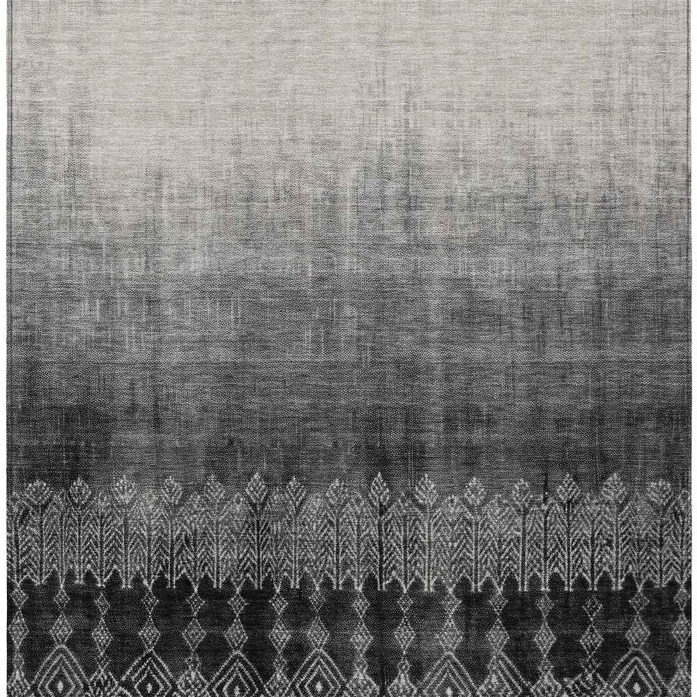3' X 5' Black Ivory And Gray Ombre Washable Indoor Outdoor Area Rug