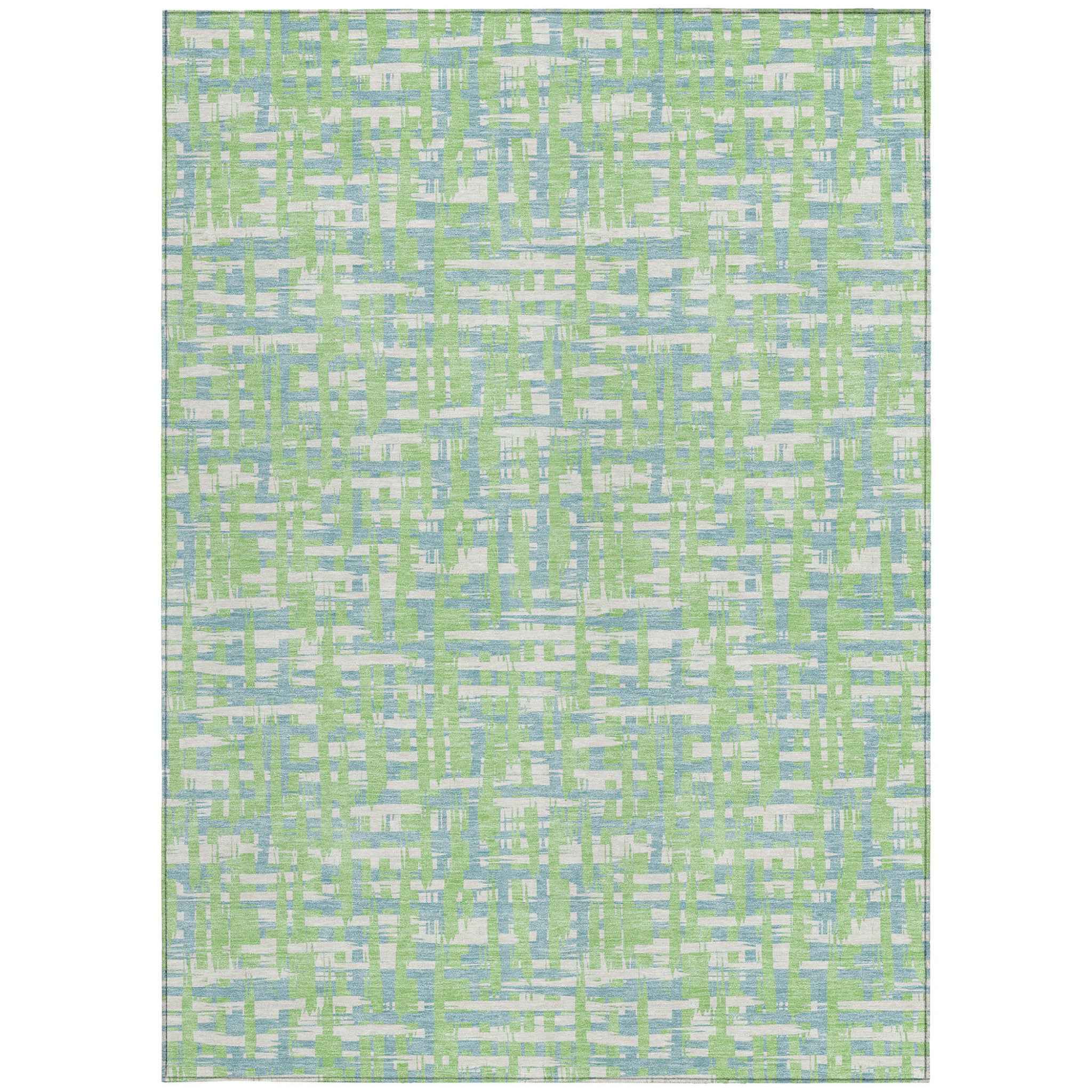 8' X 10' Mint Green Blue And Beige Abstract Washable Indoor Outdoor Area Rug