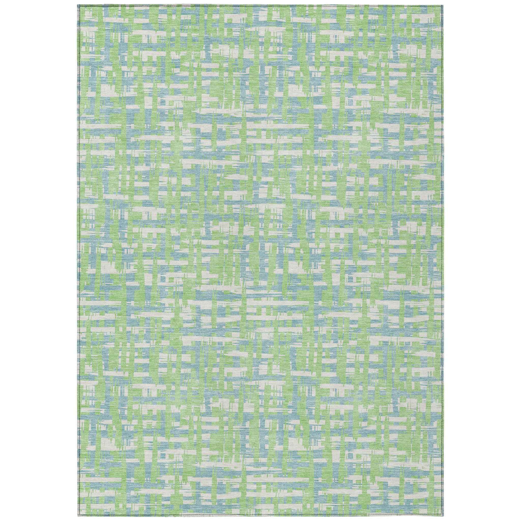 8' X 10' Mint Green Blue And Beige Abstract Washable Indoor Outdoor Area Rug