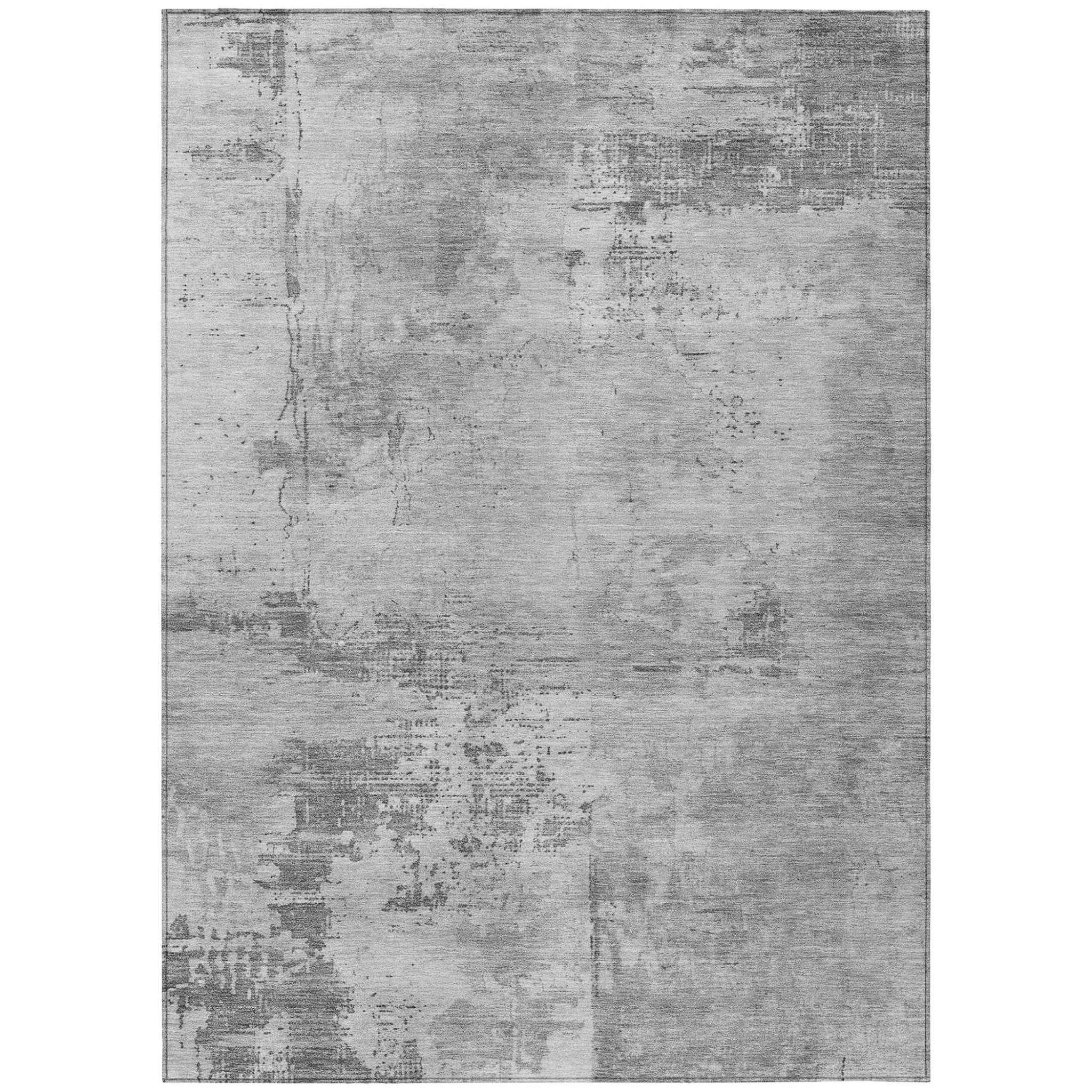 3' X 5' Gray And Silver Abstract Washable Indoor Outdoor Area Rug