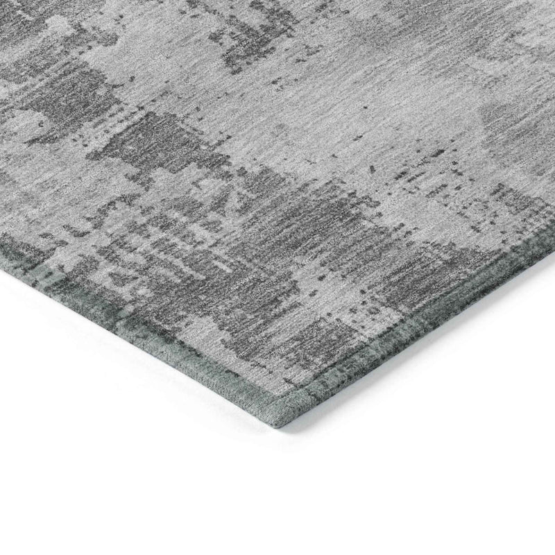 3' X 5' Gray And Silver Abstract Washable Indoor Outdoor Area Rug