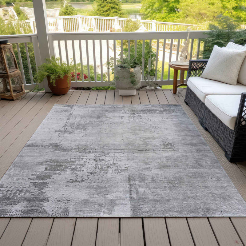 3' X 5' Gray And Silver Abstract Washable Indoor Outdoor Area Rug
