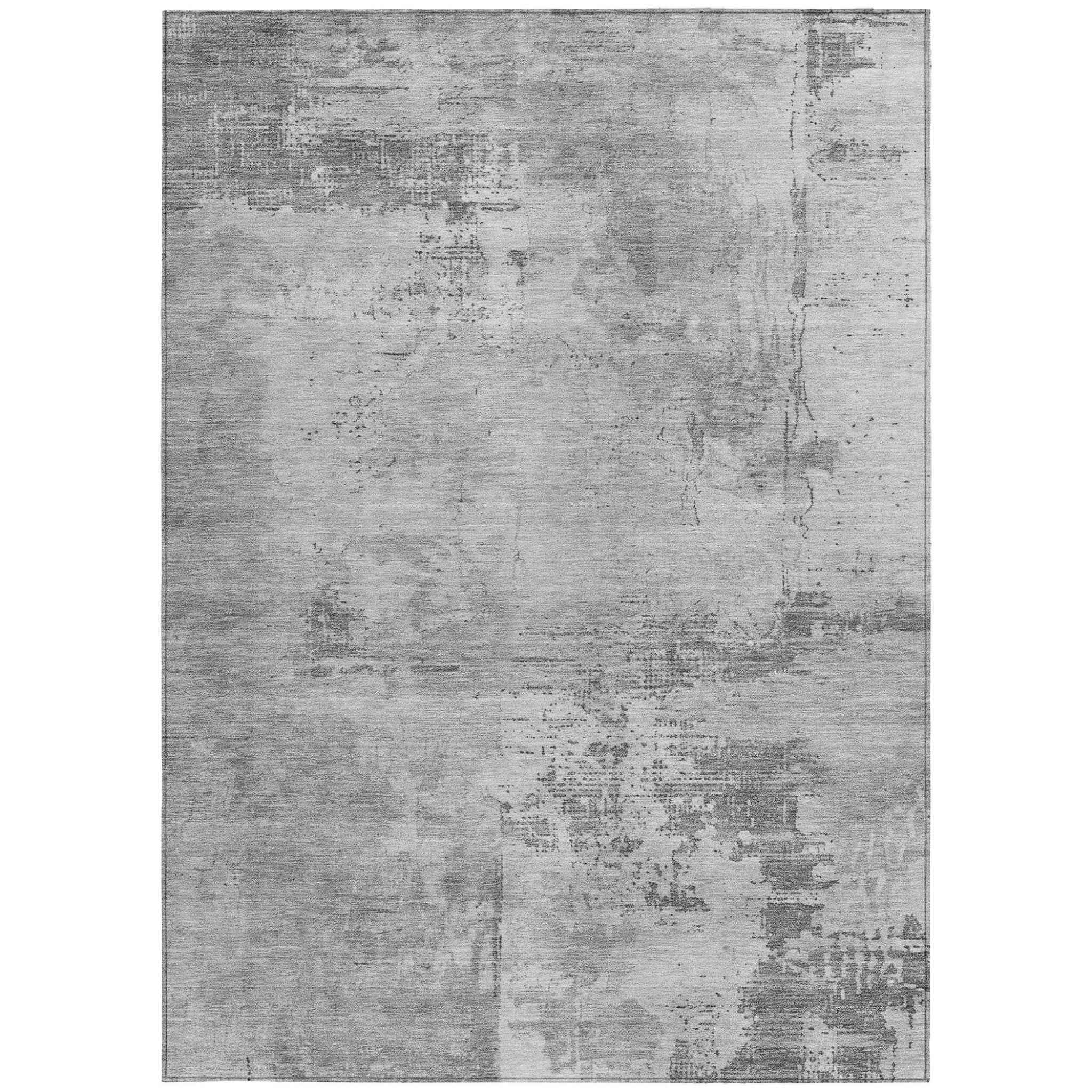3' X 5' Gray And Silver Abstract Washable Indoor Outdoor Area Rug