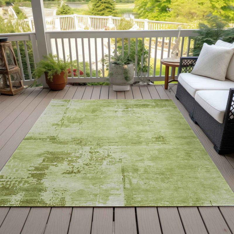 9' X 12' Lime Green And Ivory Abstract Washable Indoor Outdoor Area Rug