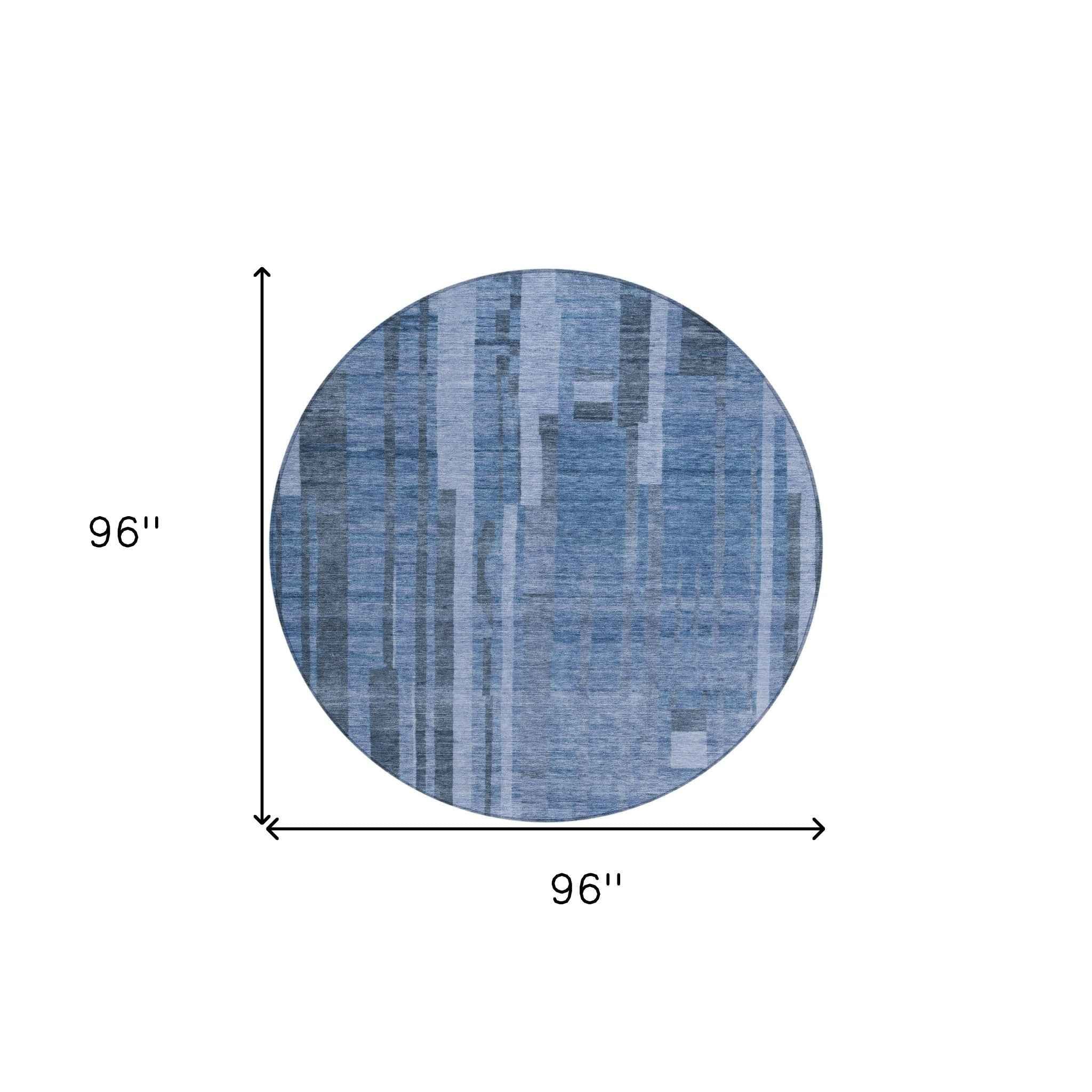 8' Navy Blue And Gray Round Striped Washable Indoor Outdoor Area Rug