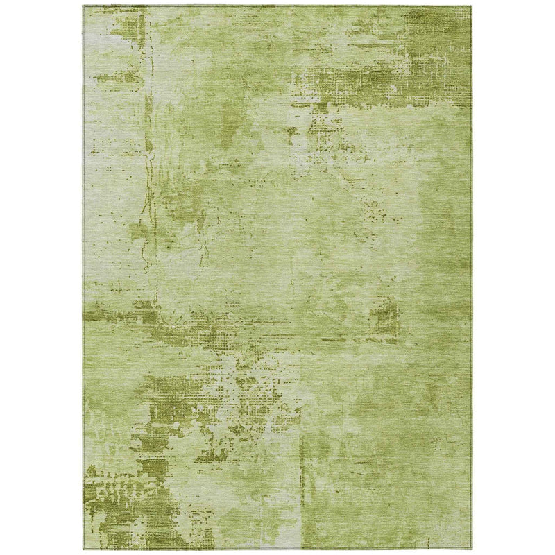 9' X 12' Lime Green And Ivory Abstract Washable Indoor Outdoor Area Rug