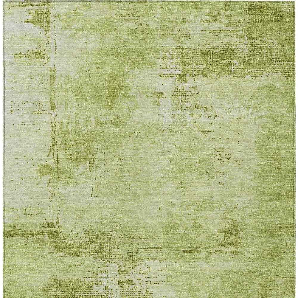 9' X 12' Lime Green And Ivory Abstract Washable Indoor Outdoor Area Rug