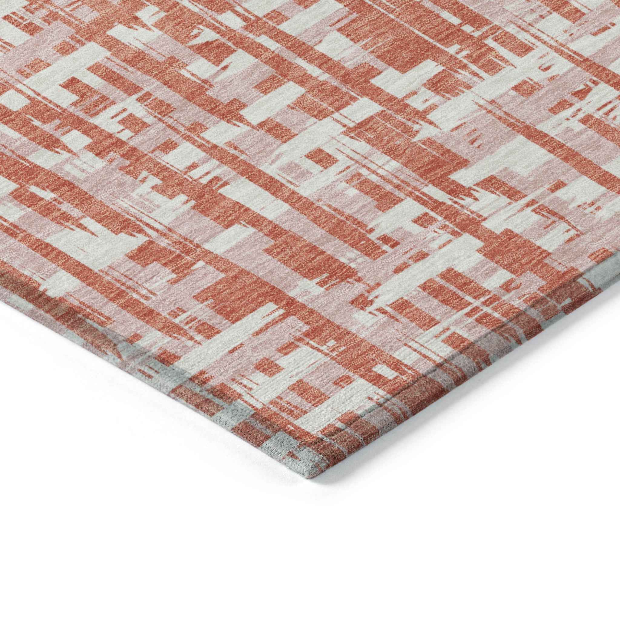 8' X 10' Coral Pink And Ivory Abstract Washable Indoor Outdoor Area Rug