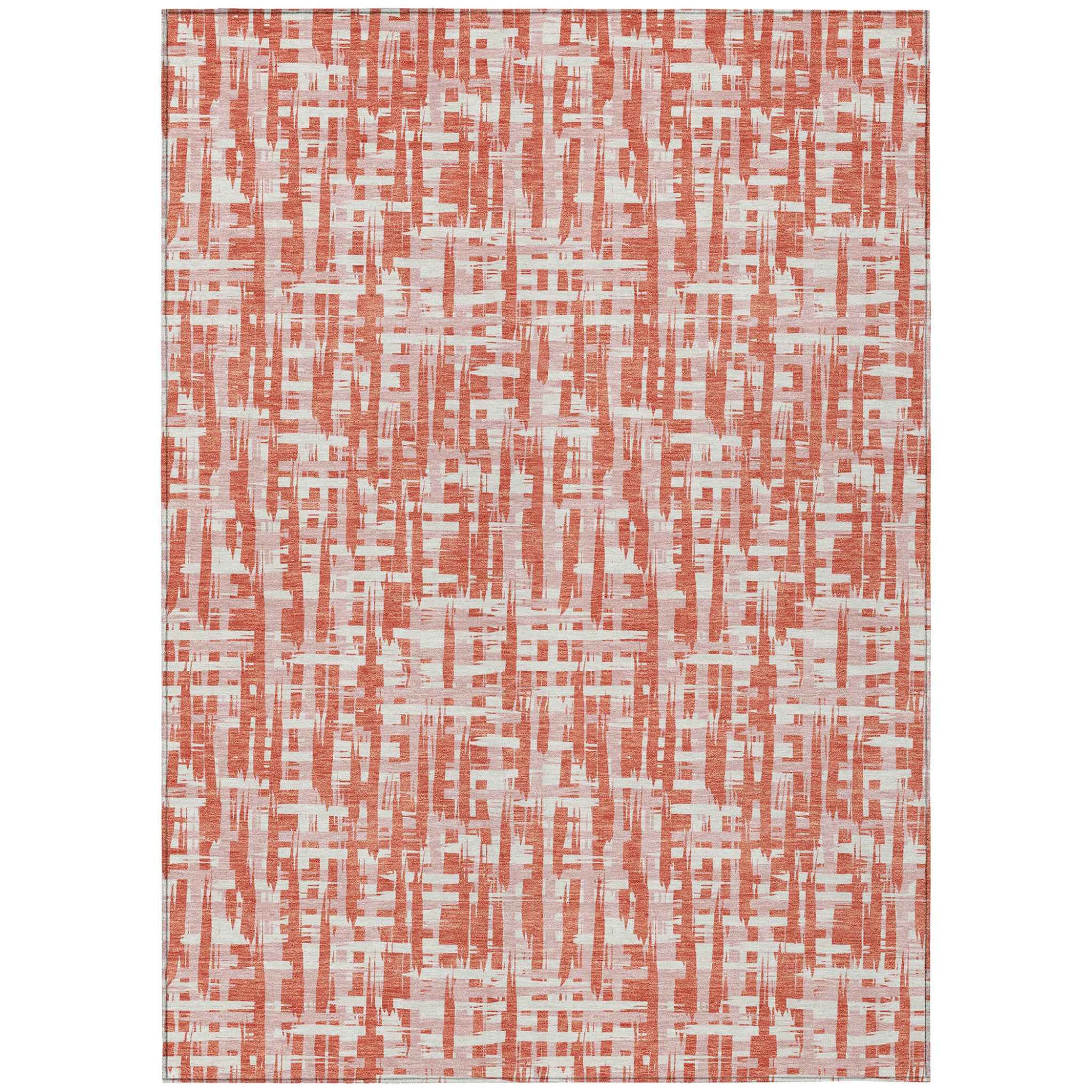 8' X 10' Coral Pink And Ivory Abstract Washable Indoor Outdoor Area Rug