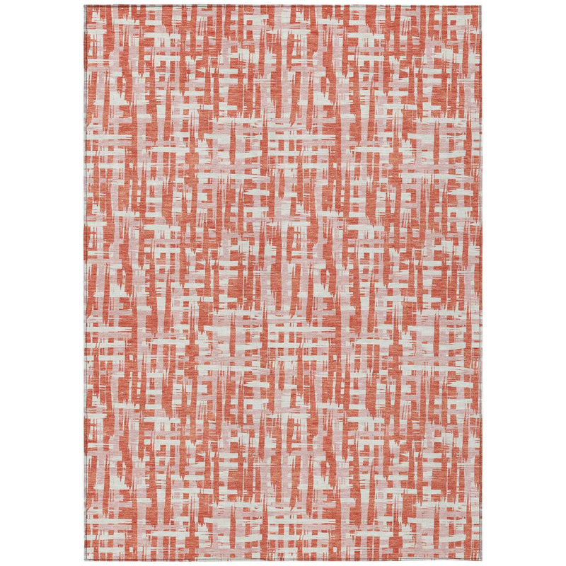 8' X 10' Coral Pink And Ivory Abstract Washable Indoor Outdoor Area Rug