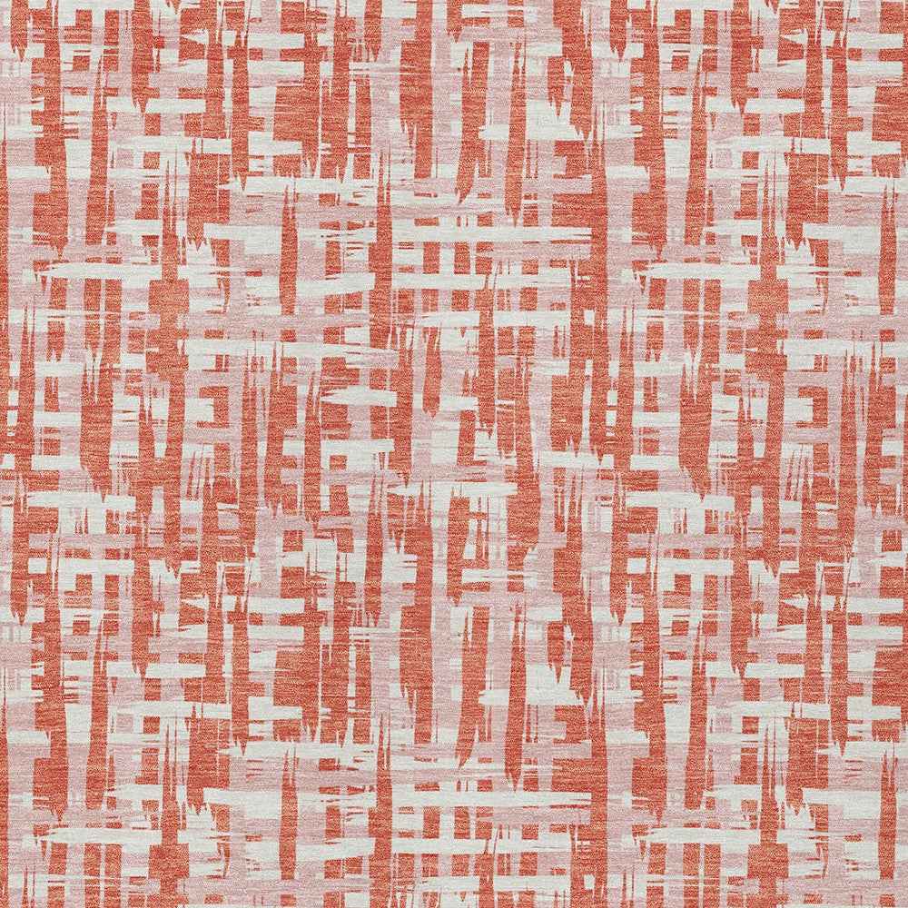 8' X 10' Coral Pink And Ivory Abstract Washable Indoor Outdoor Area Rug