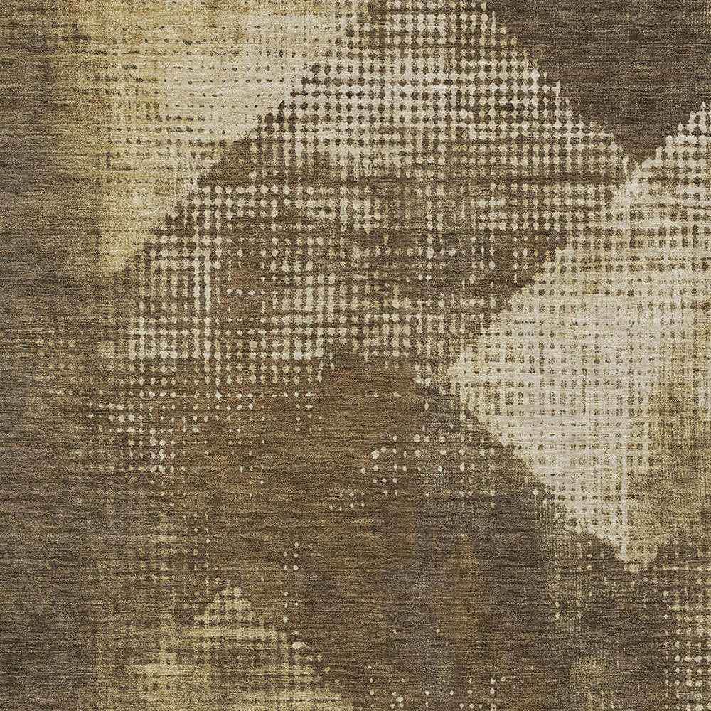 10' X 14' Brown And Beige Geometric Washable Indoor Outdoor Area Rug