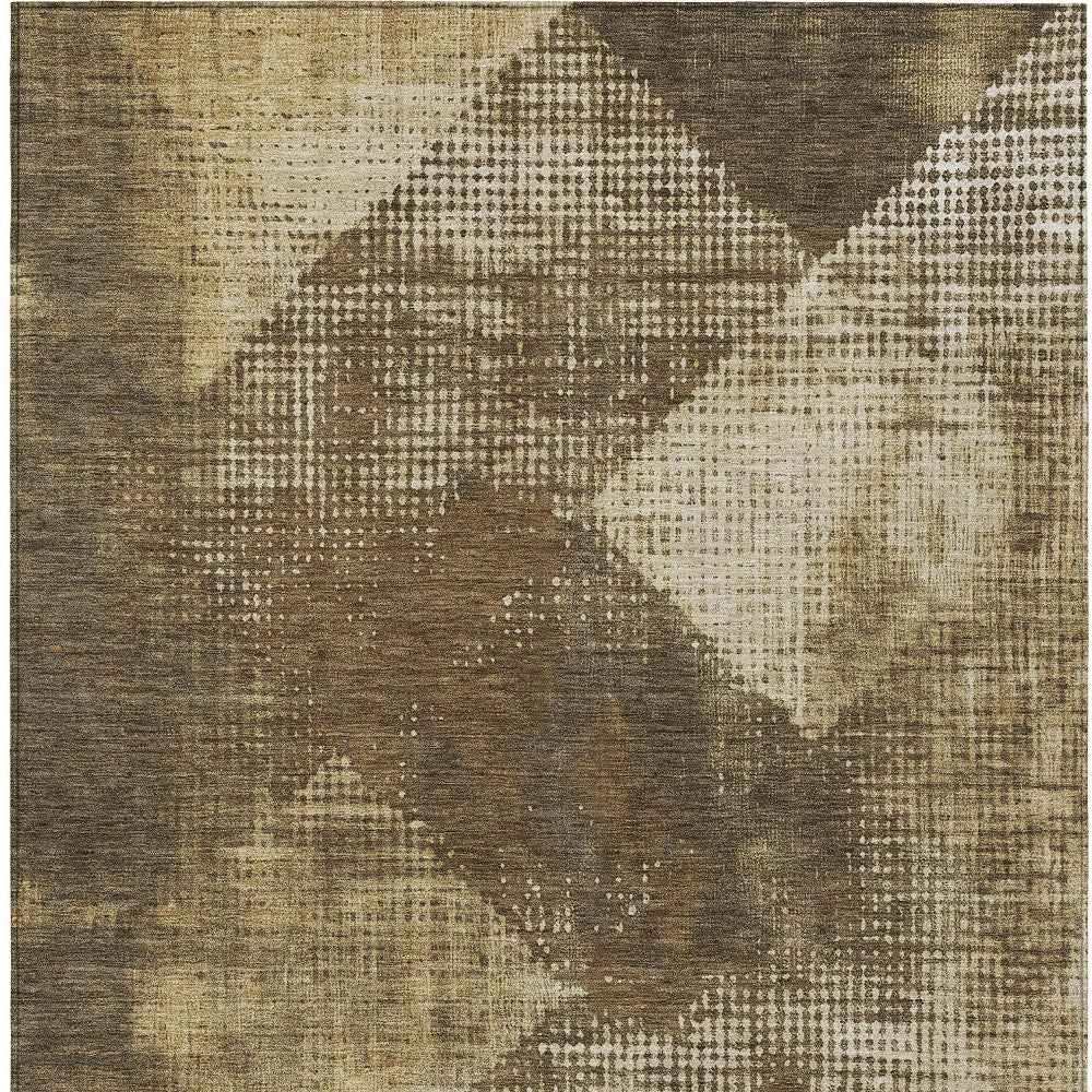 10' X 14' Brown And Beige Geometric Washable Indoor Outdoor Area Rug