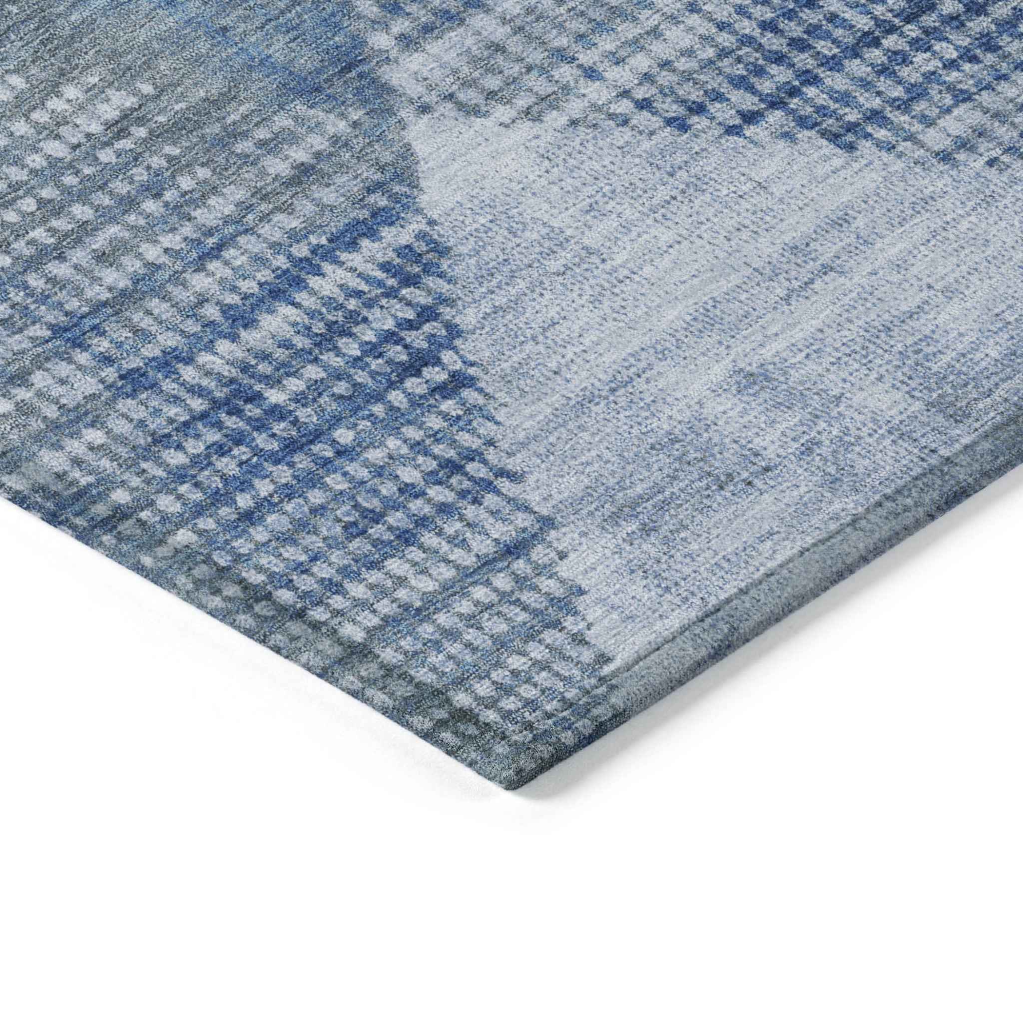 10' X 14' Blue And Gray Geometric Washable Indoor Outdoor Area Rug
