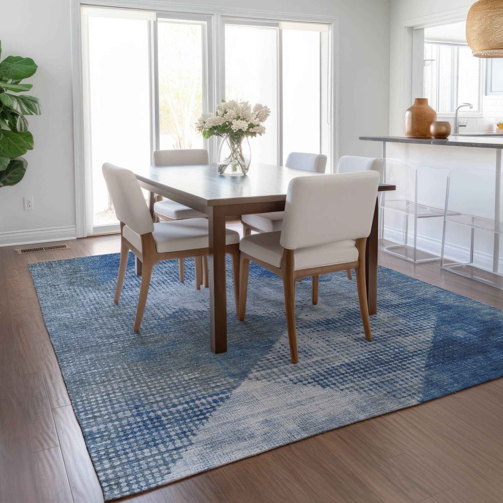 10' X 14' Blue And Gray Geometric Washable Indoor Outdoor Area Rug
