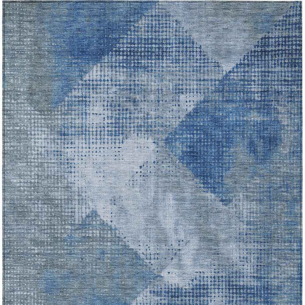 10' X 14' Blue And Gray Geometric Washable Indoor Outdoor Area Rug