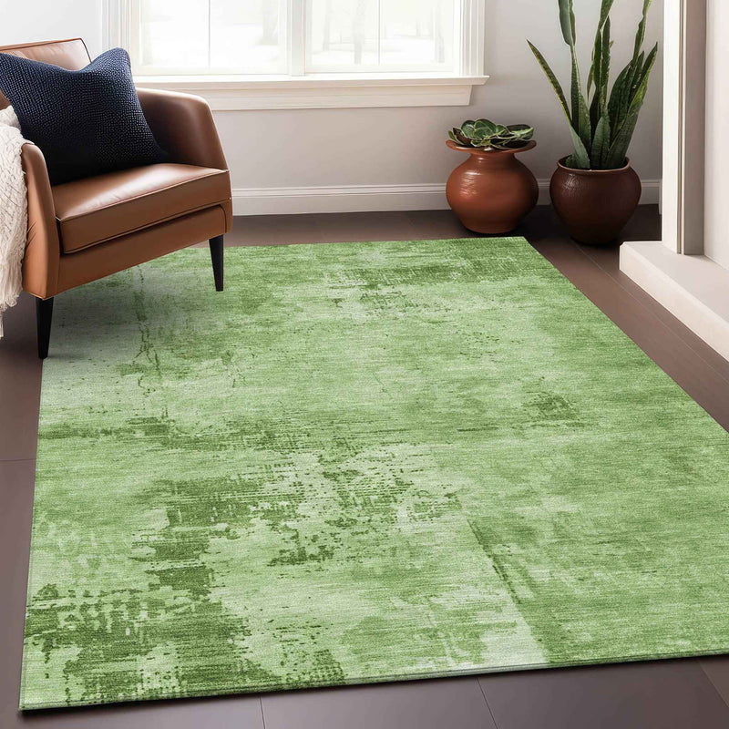 5' X 8' Green And Ivory Abstract Washable Indoor Outdoor Area Rug