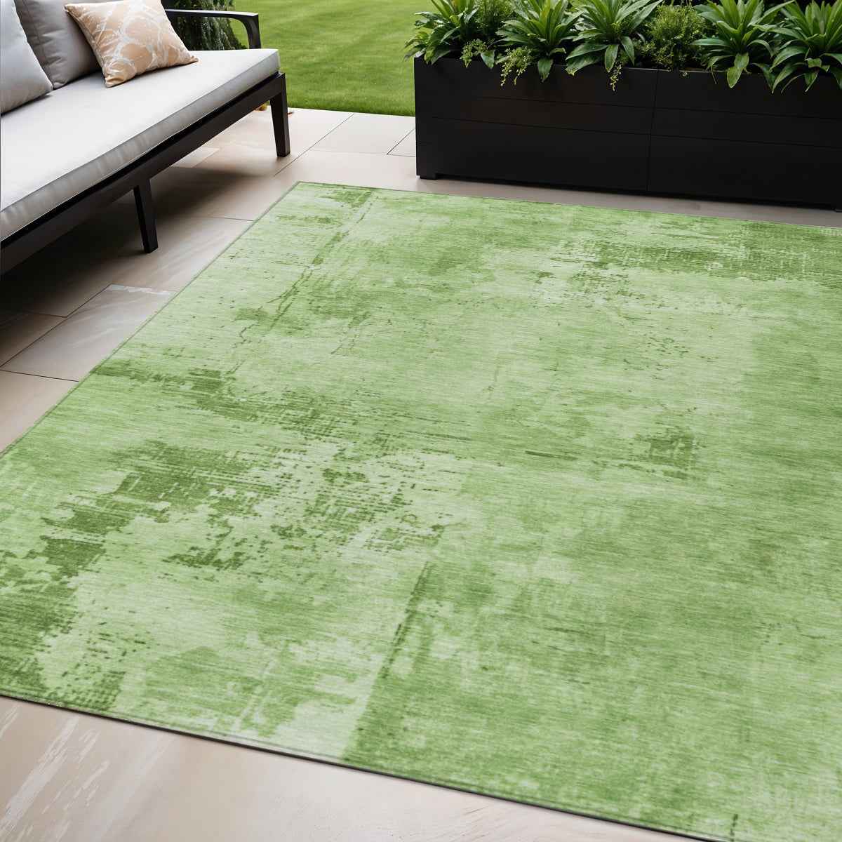 5' X 8' Green And Ivory Abstract Washable Indoor Outdoor Area Rug