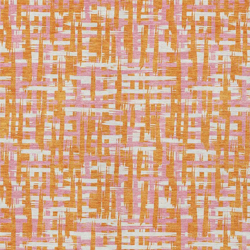 8' X 10' Orange Pink And Beige Abstract Washable Indoor Outdoor Area Rug
