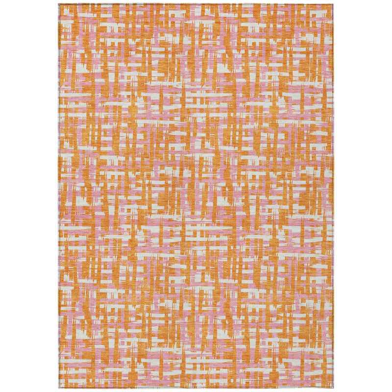 8' X 10' Orange Pink And Beige Abstract Washable Indoor Outdoor Area Rug