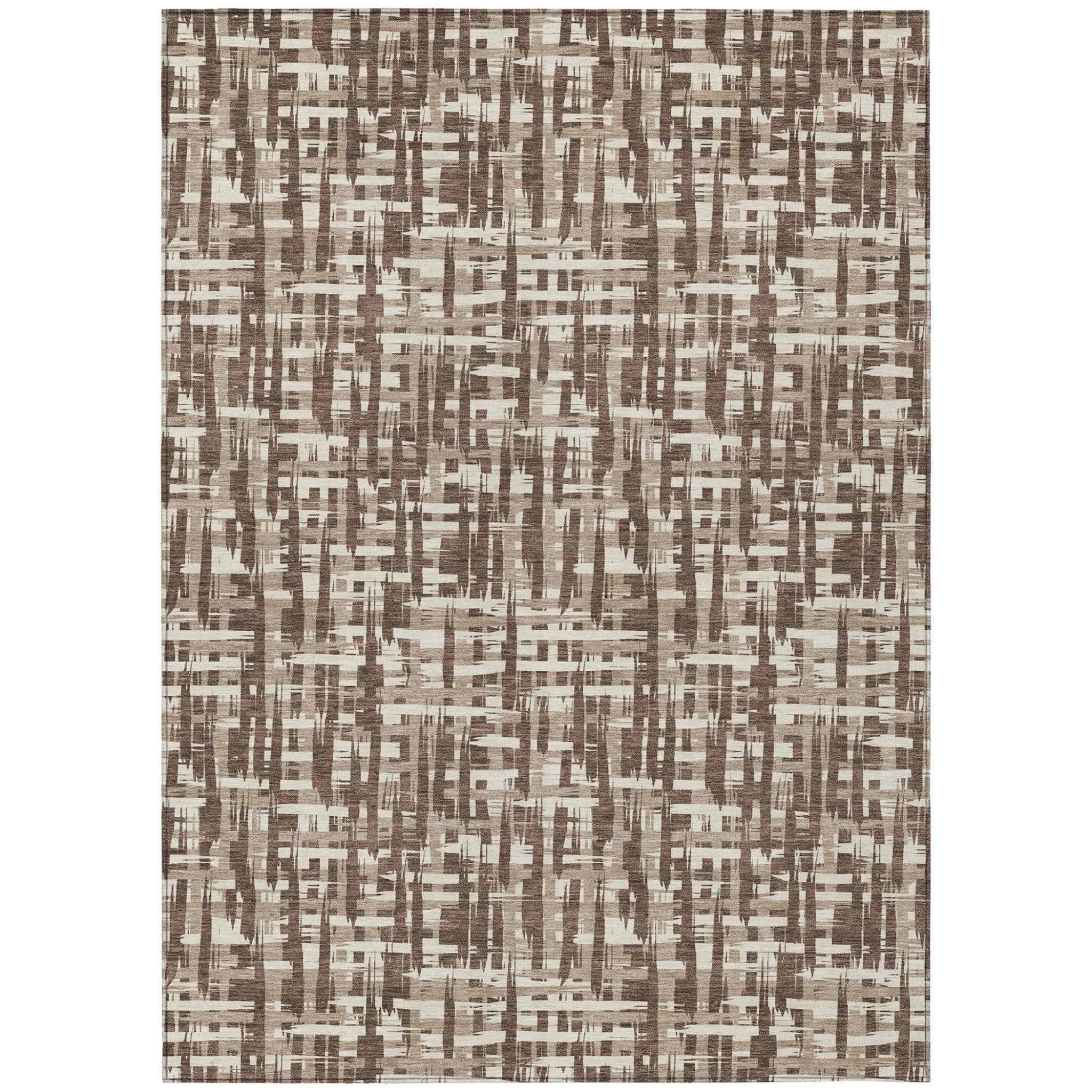 9' X 12' Brown Tan And Beige Abstract Washable Indoor Outdoor Area Rug
