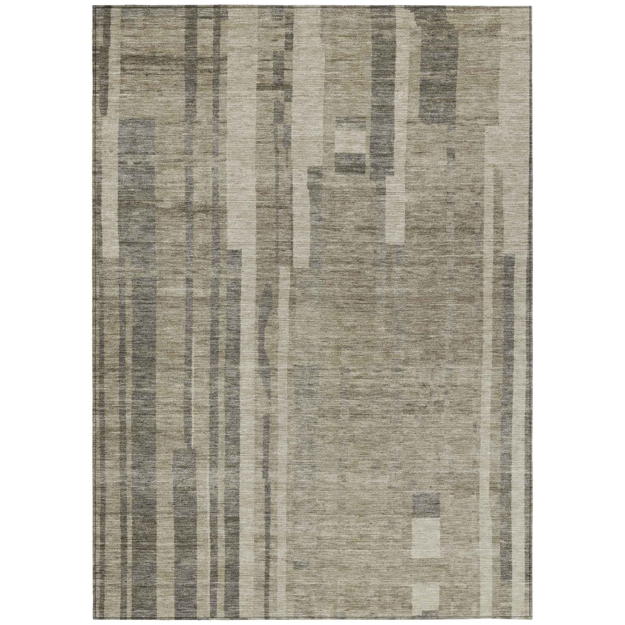 8' X 10' Taupe And Dark Gray Striped Washable Indoor Outdoor Area Rug