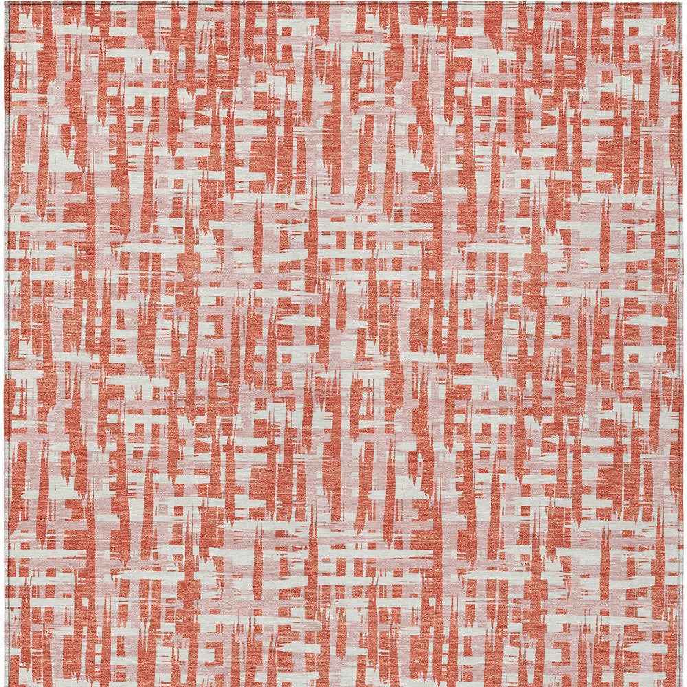 10' X 14' Coral Pink And Ivory Abstract Washable Indoor Outdoor Area Rug