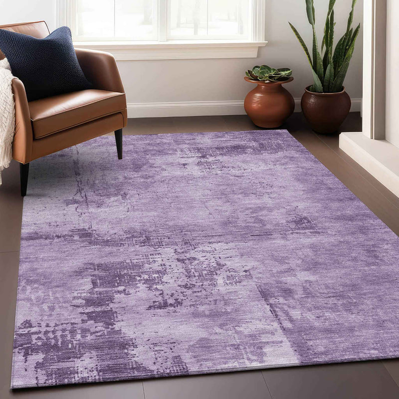 3' X 5' Lavender And Purple Abstract Washable Indoor Outdoor Area Rug