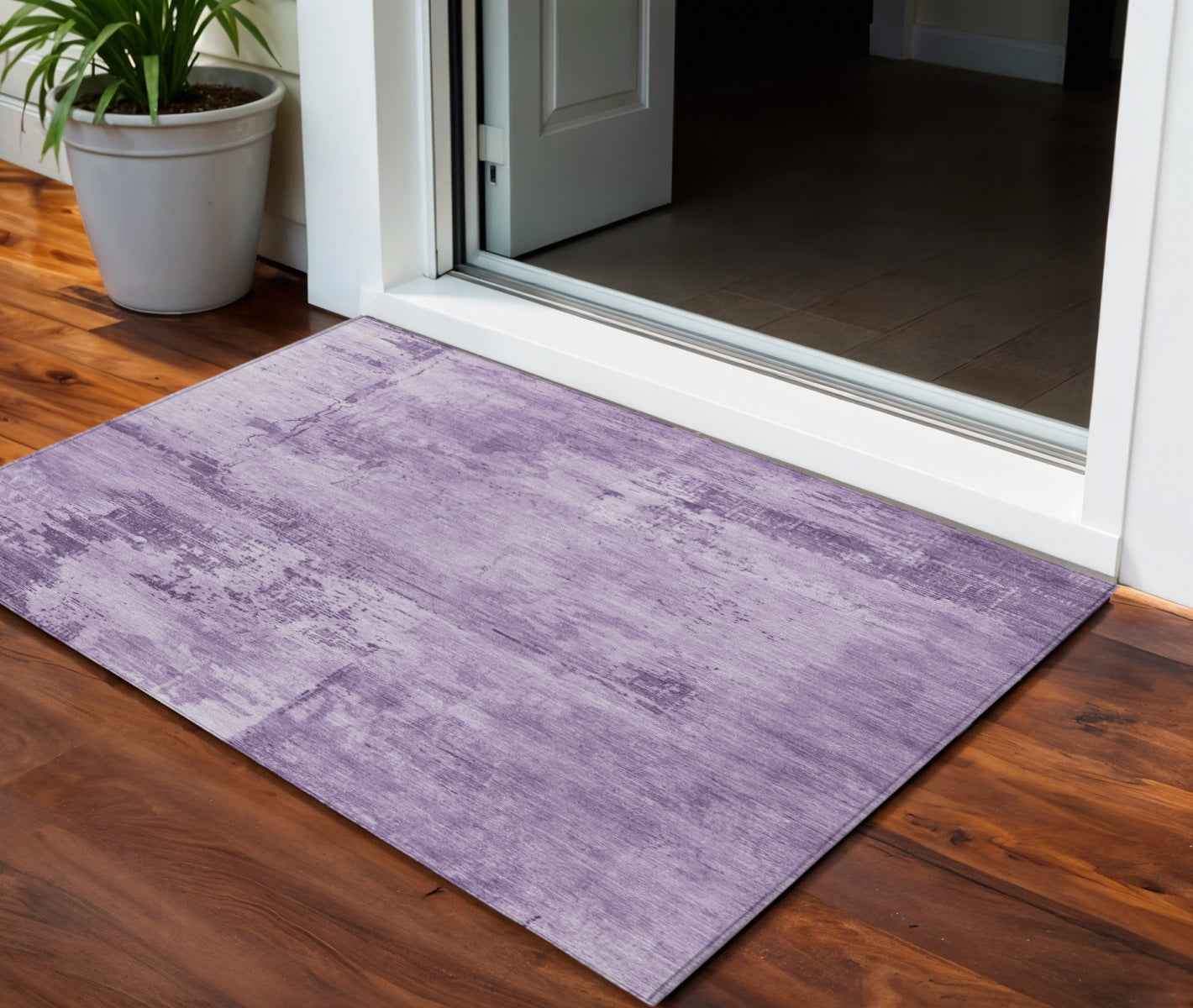 3' X 5' Lavender And Purple Abstract Washable Indoor Outdoor Area Rug