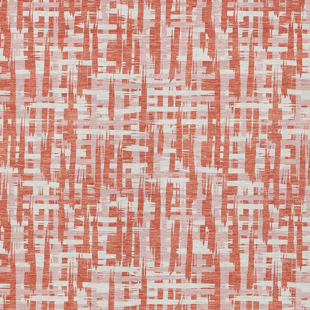10' X 14' Coral Pink And Ivory Abstract Washable Indoor Outdoor Area Rug