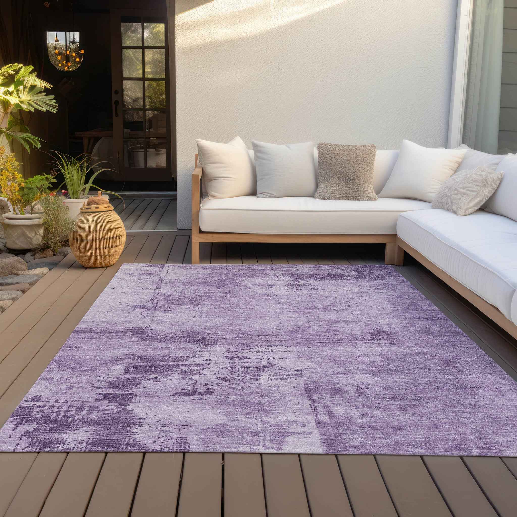 3' X 5' Lavender And Purple Abstract Washable Indoor Outdoor Area Rug