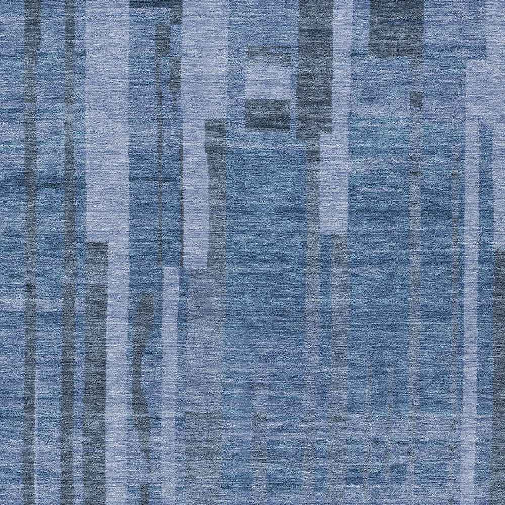 3' X 5' Navy Blue And Gray Striped Washable Indoor Outdoor Area Rug