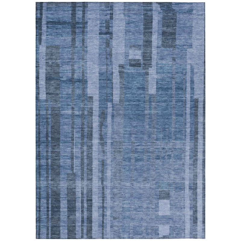 3' X 5' Navy Blue And Gray Striped Washable Indoor Outdoor Area Rug