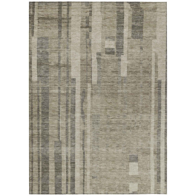 3' X 5' Taupe And Dark Gray Striped Washable Indoor Outdoor Area Rug