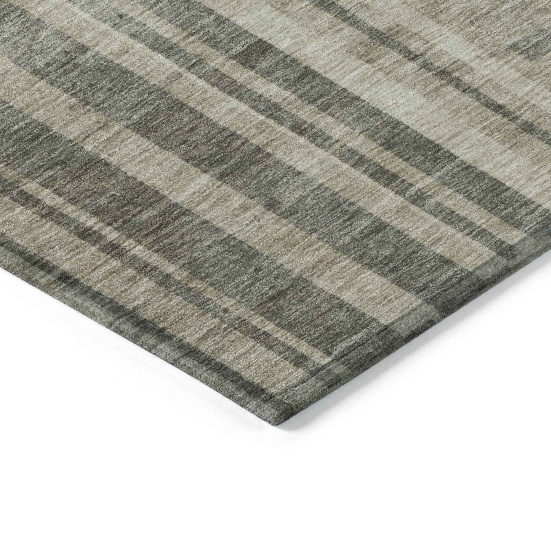 3' X 5' Taupe And Dark Gray Striped Washable Indoor Outdoor Area Rug