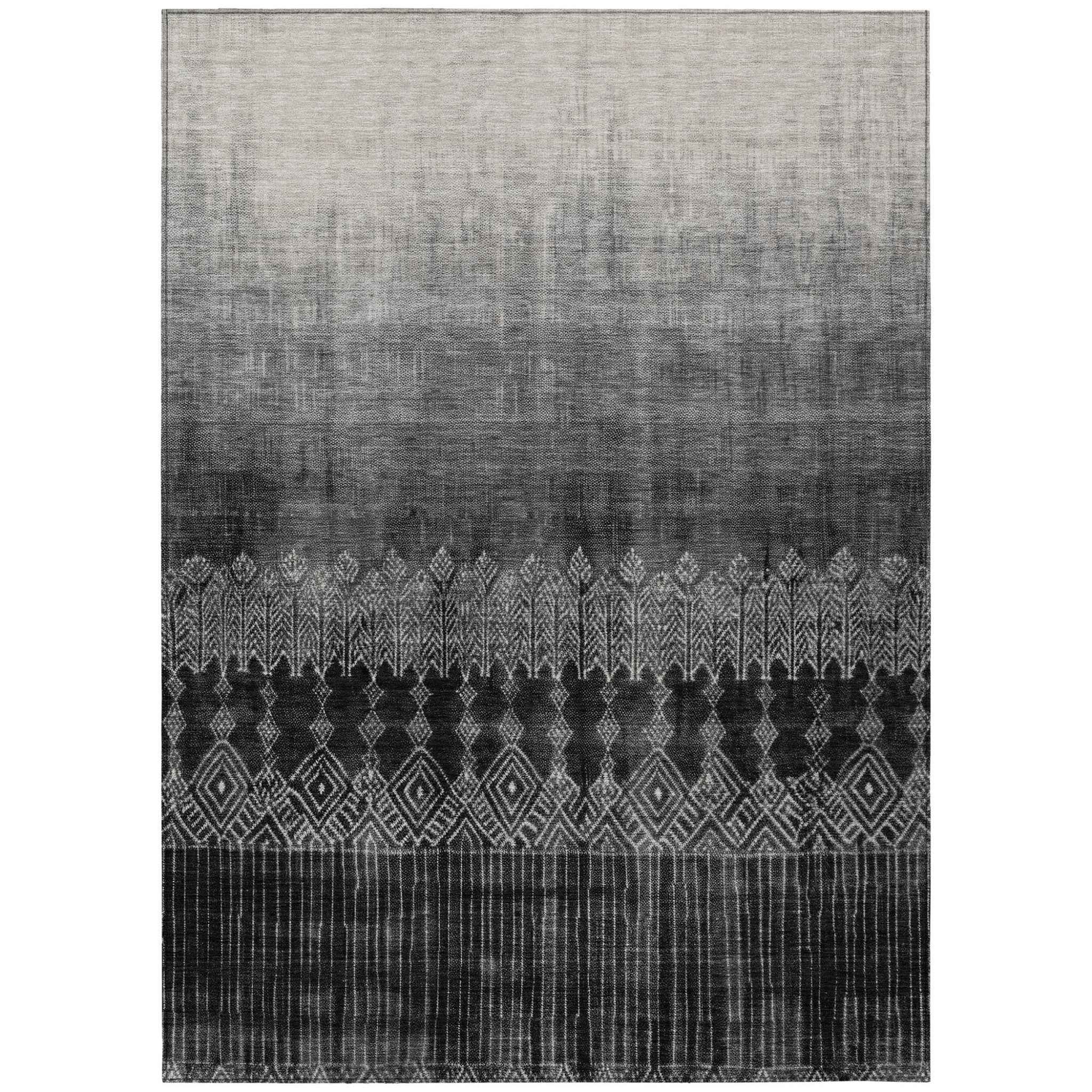 8' X 10' Black Ivory And Gray Ombre Washable Indoor Outdoor Area Rug