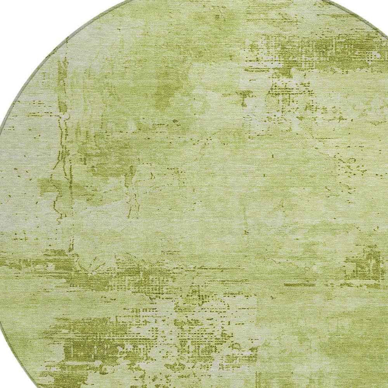 8' Lime Green And Ivory Round Abstract Washable Indoor Outdoor Area Rug