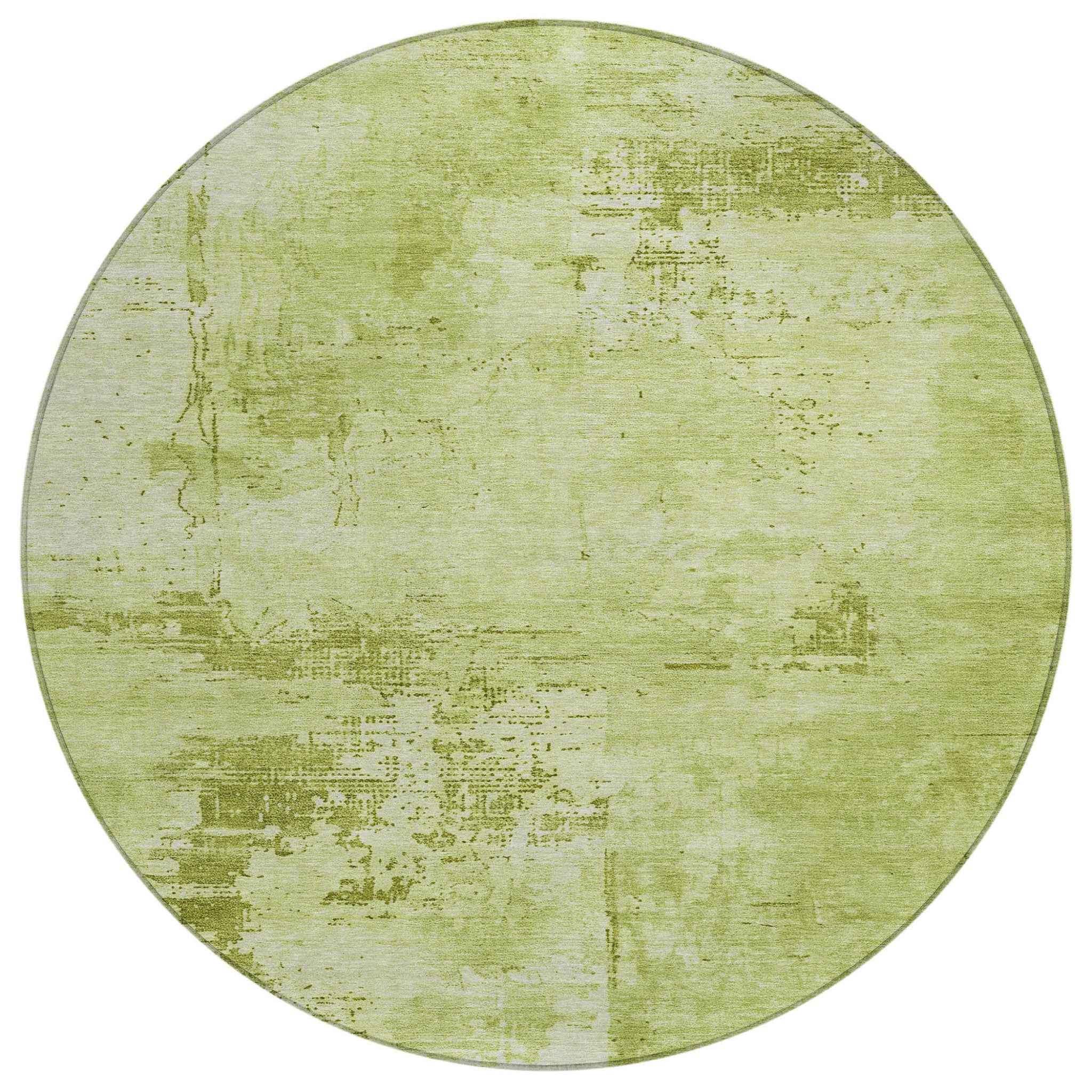 8' Lime Green And Ivory Round Abstract Washable Indoor Outdoor Area Rug