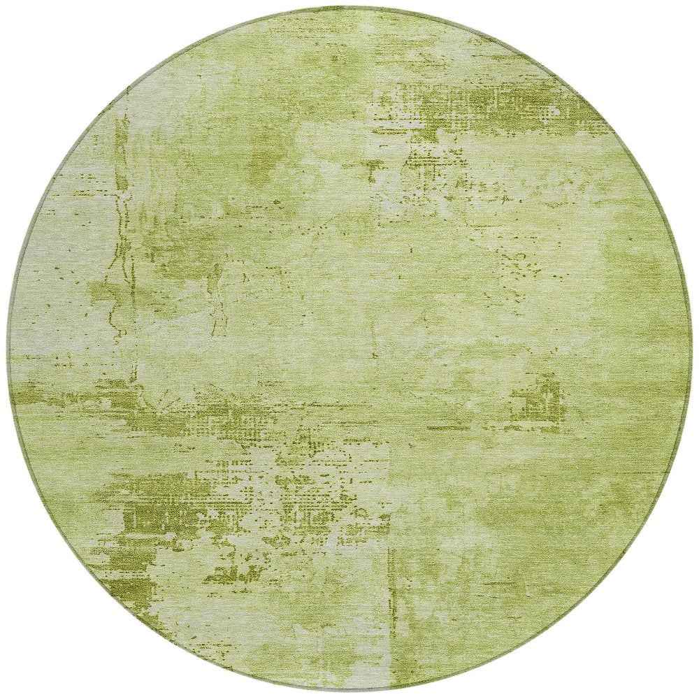 8' Lime Green And Ivory Round Abstract Washable Indoor Outdoor Area Rug
