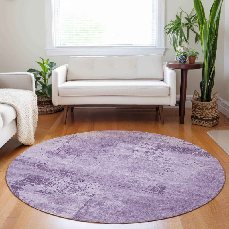 8' Lavender And Purple Round Abstract Washable Indoor Outdoor Area Rug