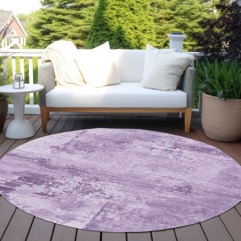8' Lavender And Purple Round Abstract Washable Indoor Outdoor Area Rug