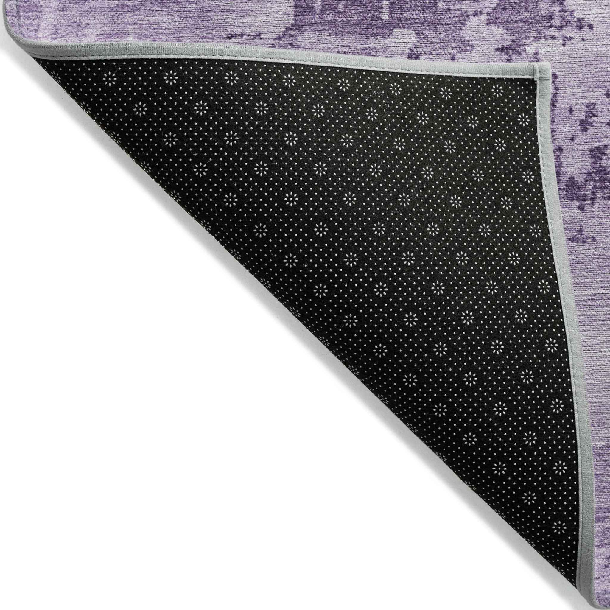 8' Lavender And Purple Round Abstract Washable Indoor Outdoor Area Rug