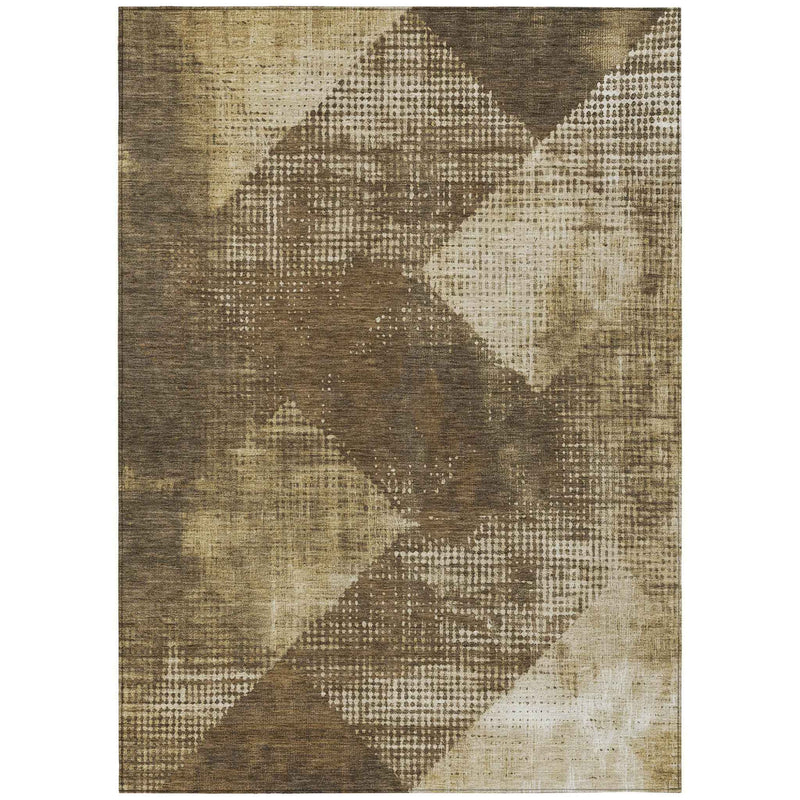 8' X 10' Brown And Beige Geometric Washable Indoor Outdoor Area Rug