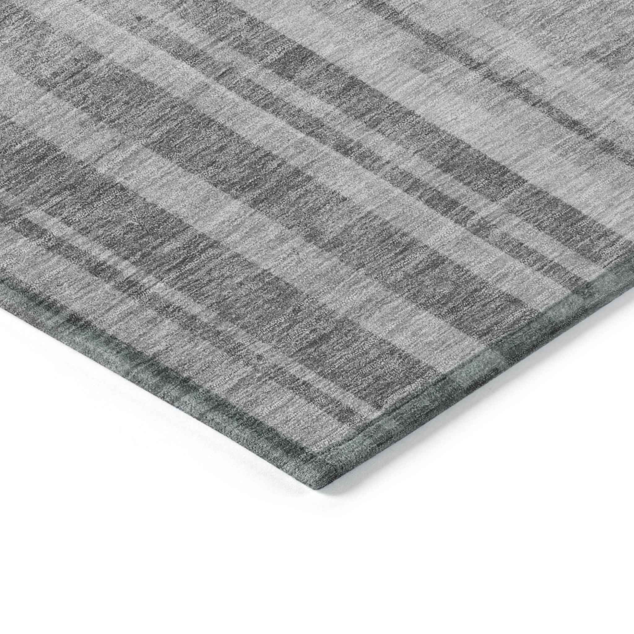 9' X 12' Gray And Silver Striped Washable Indoor Outdoor Area Rug