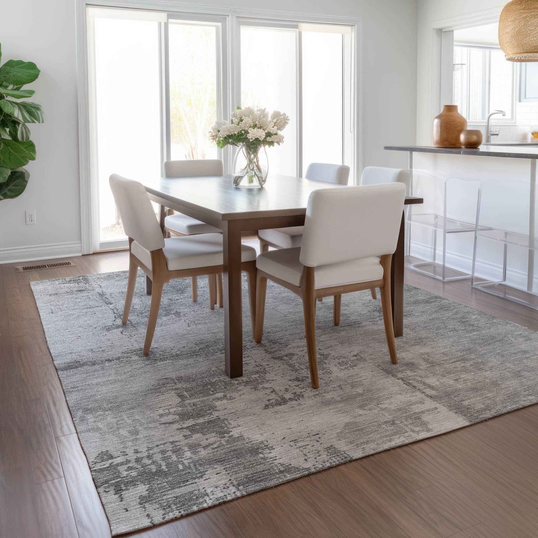 10' X 14' Gray And Silver Abstract Washable Indoor Outdoor Area Rug