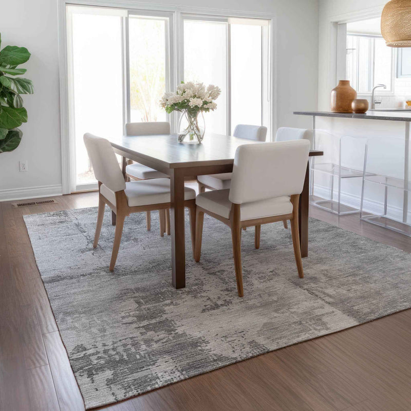 10' X 14' Gray And Silver Abstract Washable Indoor Outdoor Area Rug