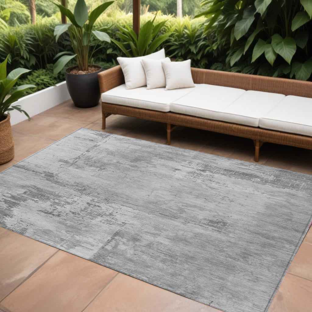 10' X 14' Gray And Silver Abstract Washable Indoor Outdoor Area Rug
