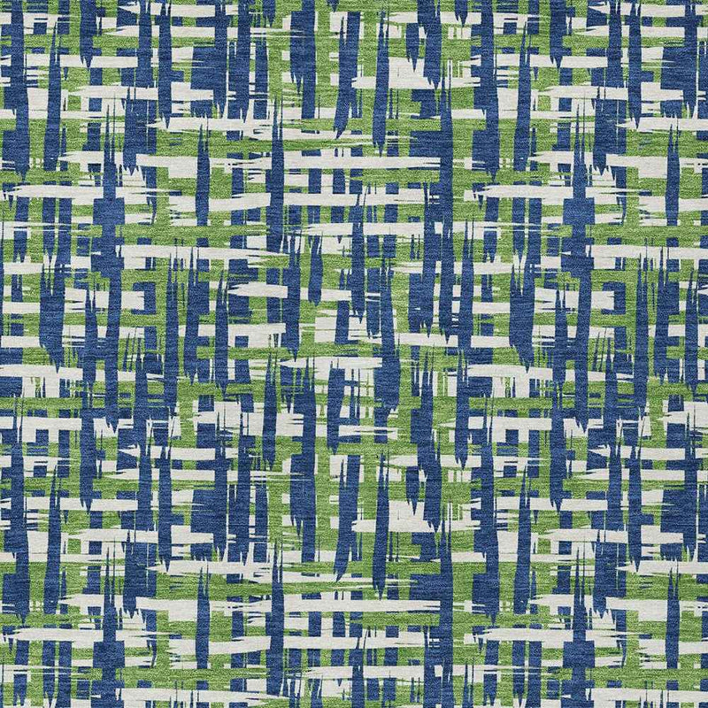 3' X 5' Navy Blue Green And Ivory Abstract Washable Indoor Outdoor Area Rug