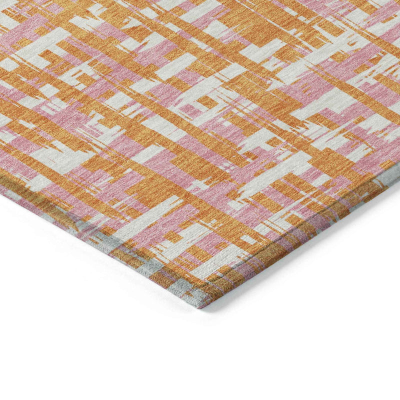 3' X 5' Orange Pink And Beige Abstract Washable Indoor Outdoor Area Rug